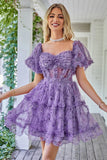 Fashion Off-the-shoulder Floral Design A-line Tiered Homecoming Dress HZ1024