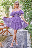 Fashion Off-the-shoulder Floral Design A-line Tiered Homecoming Dress HZ1024
