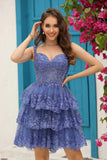 Fashion Lace Off-the-shoulder Navy Blue Corset Design A-line Homecoming Dress HZ1024