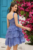 Fashion Lace Off-the-shoulder Navy Blue Corset Design A-line Homecoming Dress HZ1024