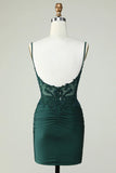 Charming Dark Green Sequin Design A-line Spaghetti Strap Homecoming Dress HZ1024