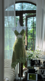 Retro Green Sequin Spaghetti Strap Romantic Sparkling Chiffon Evening Dress Prom Dresses HZ1024