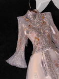 Gorgeous Sparkling Pink Beaded Sequin A-Line Romantic Chiffon Evening Dress Prom Dresses HZ1024