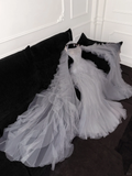 Fashion Sparkling White Beaded Sequin Mermaid Elegant Tulle Evening Dress Prom Dresses HZ1024