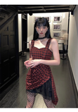 New Fashion Design Sense Red & Black Plaid Spaghetti Strap Dress HZ1024
