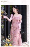 Retro Fashion Pink Flora Design Beach Holiday A-line Spaghetti Strap Dress HZ1024