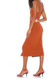 Vintage Orange Single-button V-neck Design A-line Spaghetti Strap Party Dress HZ1024