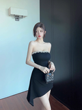 Vintage Black Sequin Design A-line Sleeveless Strapless Homecoming Dress HZ1024