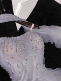 Fashion Sparkling White Beaded Sequin Mermaid Elegant Tulle Evening Dress Prom Dresses HZ1024
