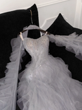 Fashion Sparkling White Beaded Sequin Mermaid Elegant Tulle Evening Dress Prom Dresses HZ1024