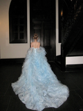 Gorgeous Shiny Light Blue Strapless Design A-Line Tulle Wedding Dress Prom Dress Evening Dress HZ1024