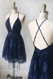 Vintage V-neck Applique Short A-Line Party Dress Cocktail Dress Homecoming Dress HZ1024