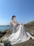 Simple Fashion Women White Design Sense Beach Holiday Banquet Halter Dress HZ1024
