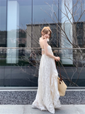 New Fashion Beige Design Beach Holiday A-line Halter Dress HZ1024