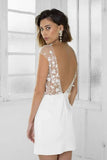 Vintage White Applique Homecoming Dress Sheath Party Dress Short Cocktail Dress HZ1024