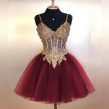 Vintage Shiny Beaded Homecoming Dress V-neck Party Dress Short A-Line Cocktail Dress HZ1024