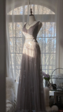 Vintage Light Purple Applique Design Romantic Chiffon Evening Dress Prom Dress HZ1024