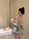 Cute Fashion Gray Spaghetti Strap Design A-line Satin Party Dress Homecoming Dress HZ1024