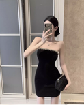 Vintage Black Beading Strapless Tight Homecoming Dress HZ1024