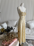 Simple Floral Spaghetti Strap Design A-line Split Women Dress HZ1024