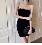 Vintage Black Beading Strapless Tight Homecoming Dress HZ1024