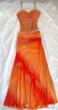 Vintage Orange Ombre Sweetheart A-Line Two Pieces Prom Dress Beaded Chiffon Spaghetti Strap Formal Dress HZ1024