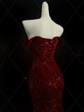 Enchanting Shiny Sequin Sweetheart Off-the-shoulder Mermaid Floor-length High Slit Prom Dress Evening Dress HZ1024