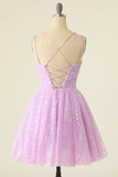 Gorgeous Pink Sequined Backless Design A-line Lace-up Short Homecoming Dress HZ1024