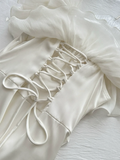Vintage Ivory Strapless Prom Dress Sheath Ruffled Evening Gown Chiffon Party Dress Long Formal Dress HZ1024