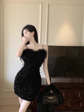 Vintage Black Sequin Bodycon Design A-line Spaghetti Strap Homecoming Dress HZ1024
