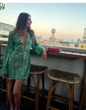Fashion Green V-neck Sequin Design A-line Long-sleeved Women Party Dress Homecoming Dress HZ1024
