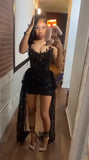 Enchanting Black Glittering Sequin Sheath Short Cocktail Dresses Party Dress Homecoming Dress HZ1024