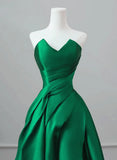 A-line Green Satin Lace-up Floor Length Party Dress, Green Satin Prom Dress HZ1024