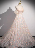 Beautiful A-line Off Shoulder Flowers Lace Formal Dress, Long Prom Dress HZ1024