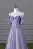 Lovely A-line Light Purple Tulle Beaded Long Party Dress, Light Purple Prom Dress HZ1024