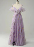 Light Purple V-neckline Straps Long Formal Dress, A-line Purple Prom Dress HZ1024
