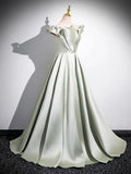 Light Green Long A-Line Princess Dress, Beautiful Off the Shoulder Evening Prom Dress HZ1024