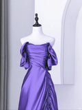 Beautiful Purple Satin Off Shoulder Formal Dress, Purple Satin Evening Dress Prom Dress HZ1024