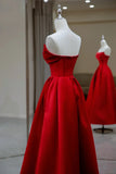 Red A-line Satin Scoop Long Prom Dress Party Dress, Red Satin Formal Dress HZ1024