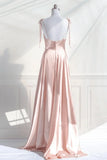 Cute A-Line Pink Satin Straps Sweetheart Prom Dress, Pink Satin Party Dress Evening Dress HZ1024