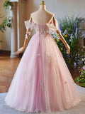 Pink Tulle Floor Length Prom Dress, Beautiful A-Line Off the Shoulder Evening Party Dress HZ1024