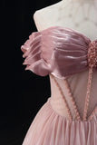 A-Line Tulle Beaded Floor Length Prom Dress, Lovely Off the Shoulder Evening Party Dress HZ1024