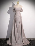 Simple Sequins Ruffle Long Evening Dresses, Off the Shoulder Formal Party Dresses HZ1024