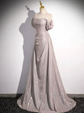 Simple Sequins Ruffle Long Evening Dresses, Off the Shoulder Formal Party Dresses HZ1024