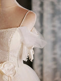 Light Champagne Spaghetti Strap Tulle Party Dress, Beautiful A-Line Evening Prom Dress HZ1024