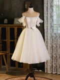 Light Champagne Spaghetti Strap Tulle Party Dress, Beautiful A-Line Evening Prom Dress HZ1024