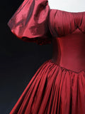 Burgundy Scoop Short Sleeves Party Dress, A-Line Long Evening Dress Prom Dress HZ1024