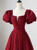 Lovely Satin Floor Length Short Sleeves Party Dress, A-Line Evening Party Dress HZ1024