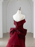 Off the Shoulder Floor Length Satin Prom Dress, Mermaid V-Neck Evening Party Dress HZ1024