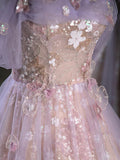 Purple A-Line Off the Shoulder Sequins Prom Dress, Lovely Tulle Corset Floor Length Evening Dress HZ1024